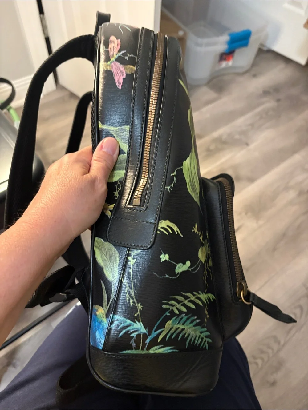 Gucci Tropical Print Calfskin Leather Medium Backpack Black Multi 406370